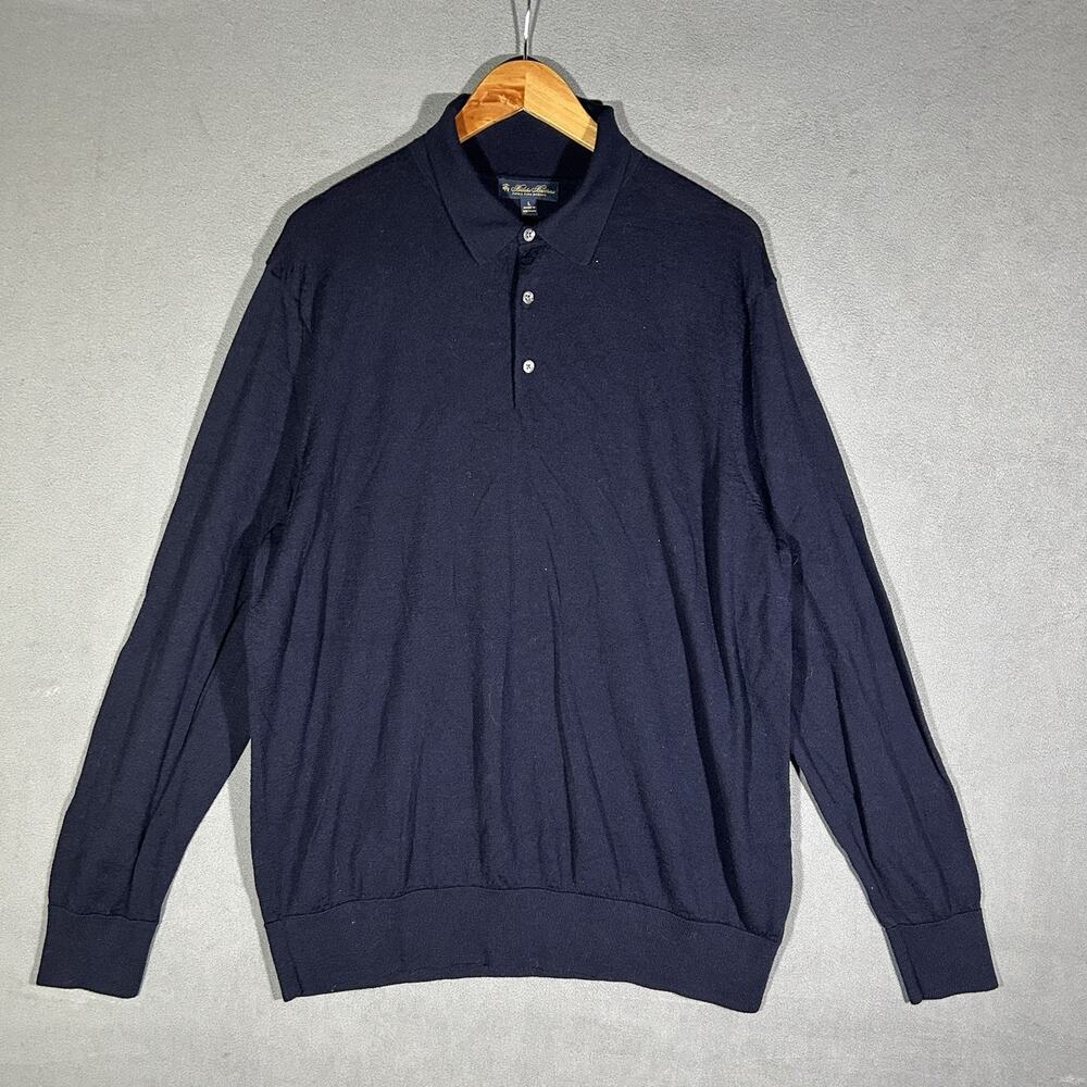 Brooks Brothers LS Extra Fine Italian Merino Wool Sweater L Blue Collared